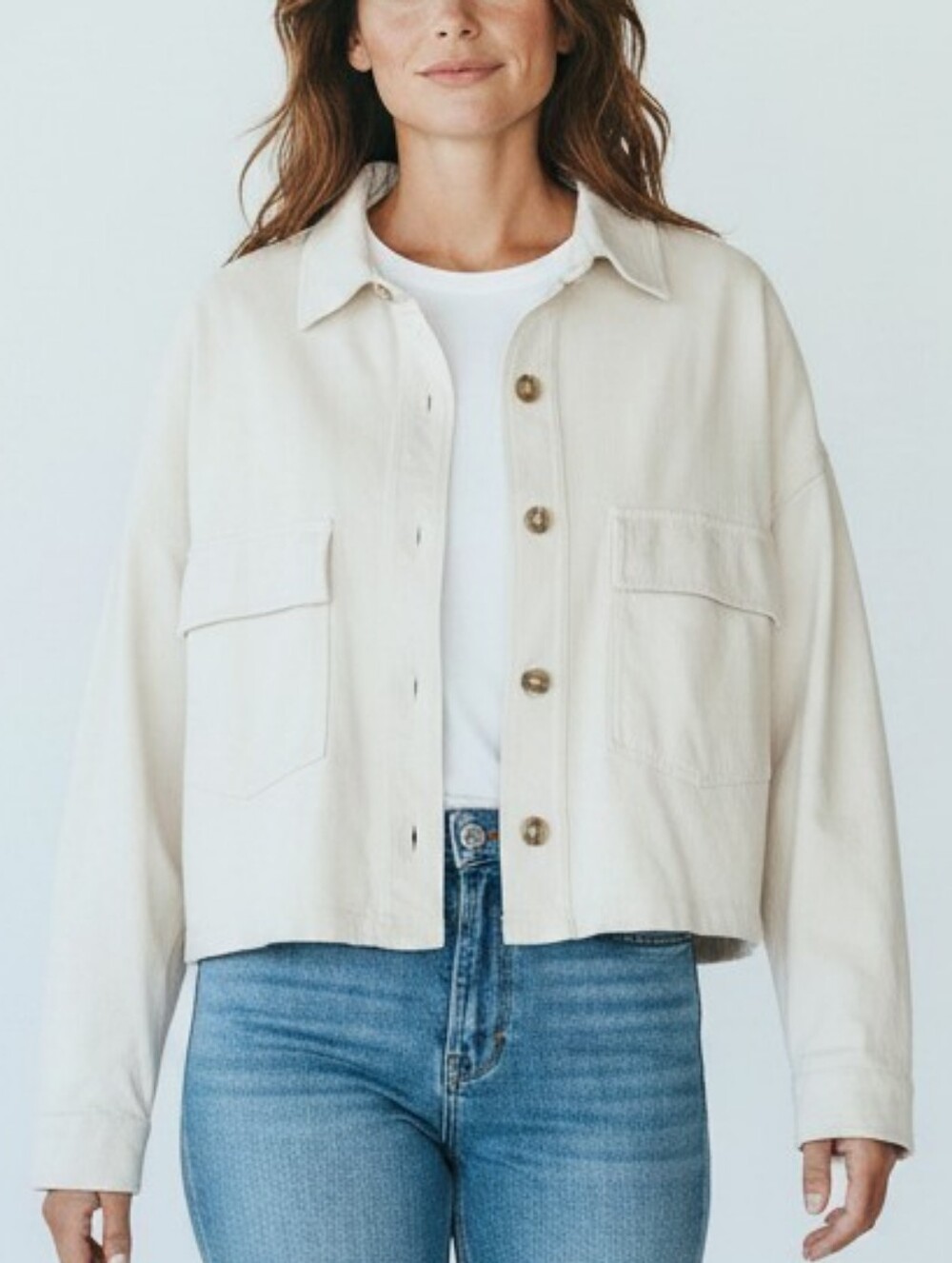 Vuori Cream Cropped Utility Jacket with Patch Pockets